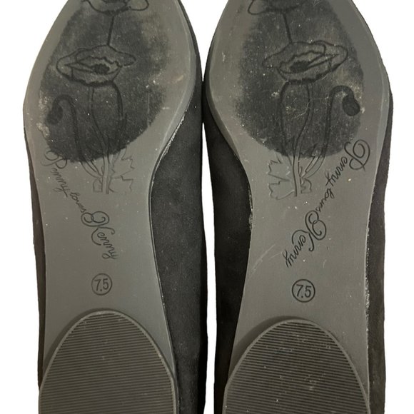 Penny Loves Kenny Nik Black Faux Suede Flats Gold Tipped Toe Sz 7.5 Wide - Picture 11 of 11